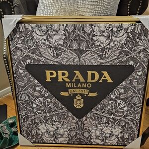 Prada Milano Black & Gold Logo Canvas Art 24x24